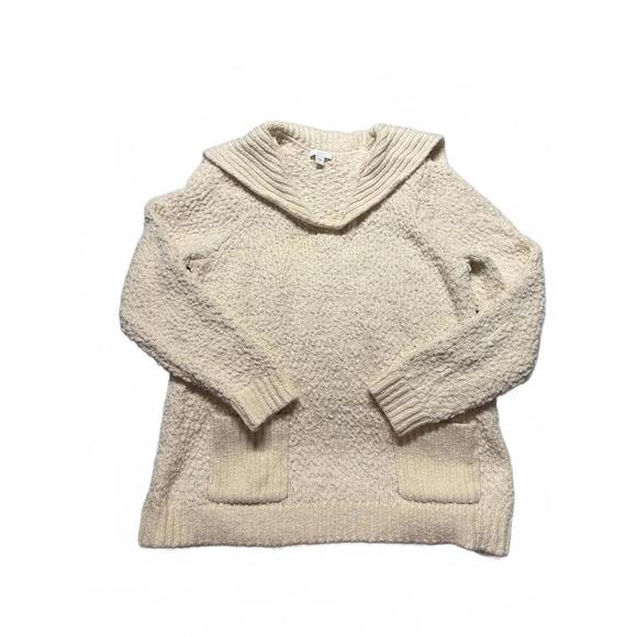 J. Jill Cream Textured Knit Sweater with Wide Collar and Front Pockets - Picture 1 of 8